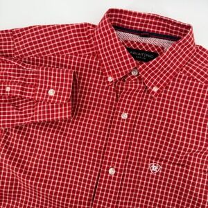 Ariat Pro Series Mens Small Red White Check Button Down Western Shirt Ventilated